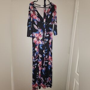 Floral Maxi Dress in Black and Pink